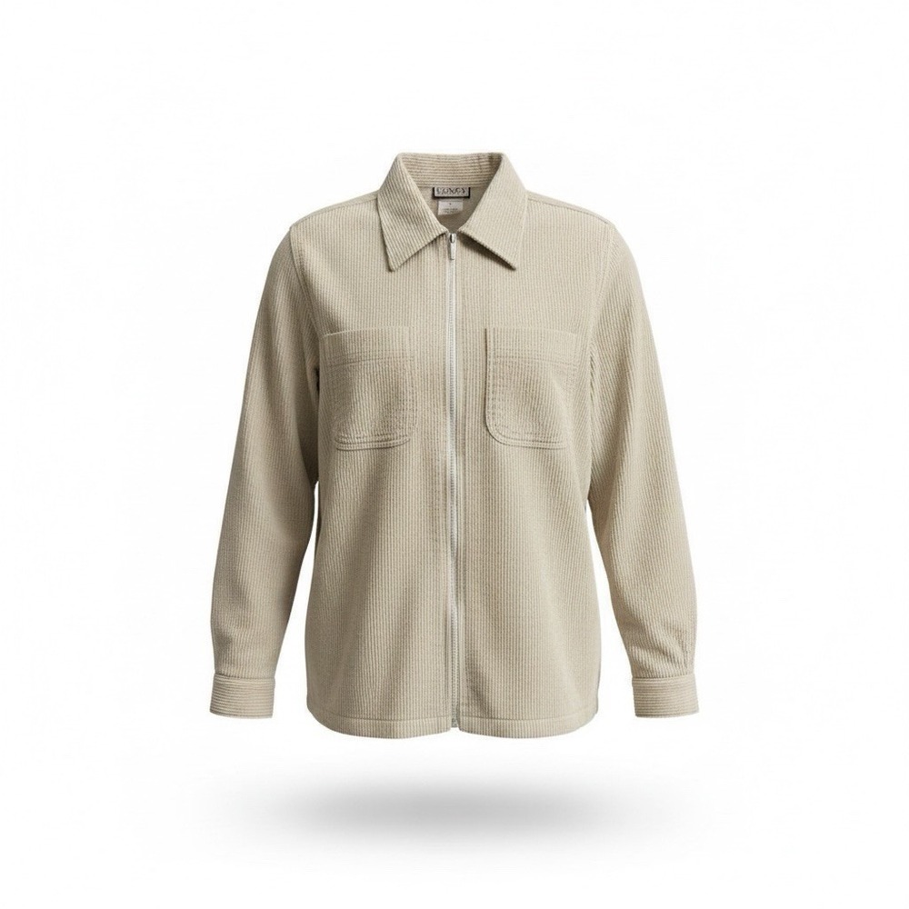 Cenza Zip Up Corduroy Chore Shirt Mens Medium Beige Wide Wale Shacket Vintage